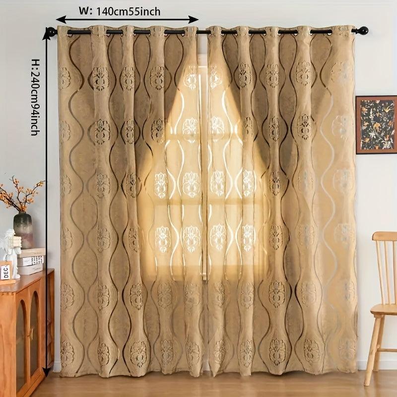 Panel de cortina transparente con recortes florales dorados