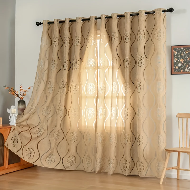 Panel de cortina transparente con recortes florales dorados