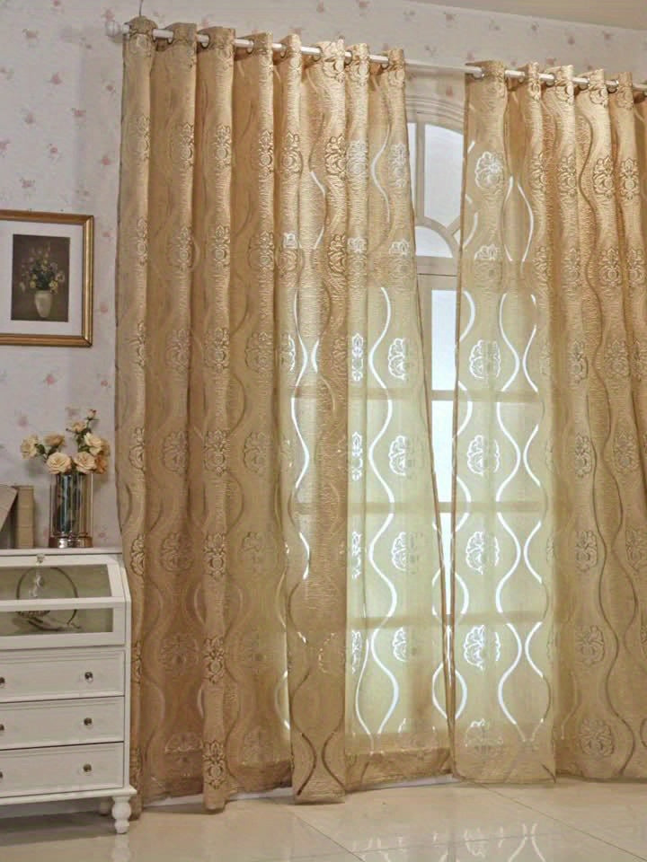 Panel de cortina transparente con recortes florales dorados
