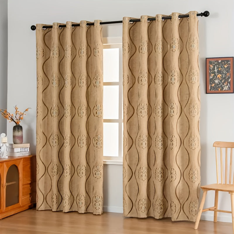 Panel de cortina transparente con recortes florales dorados