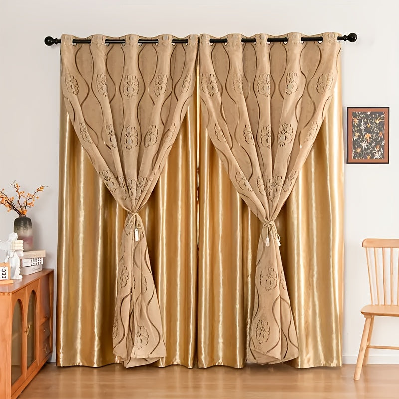 Panel de cortina transparente con recortes florales dorados