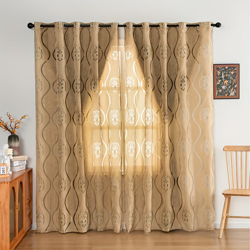 Panel de cortina transparente con recortes florales dorados