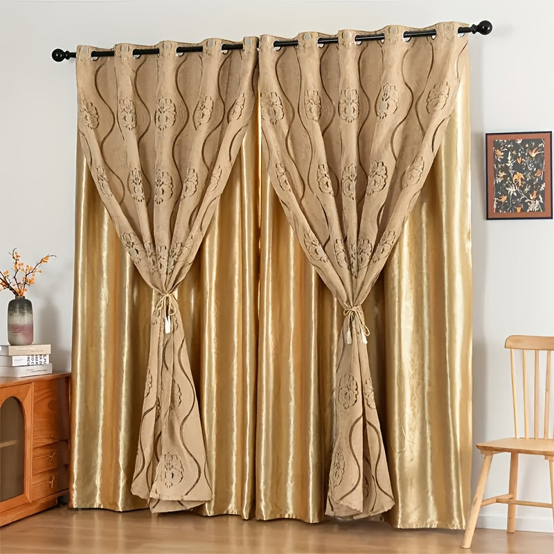 Panel de cortina transparente con recortes florales dorados