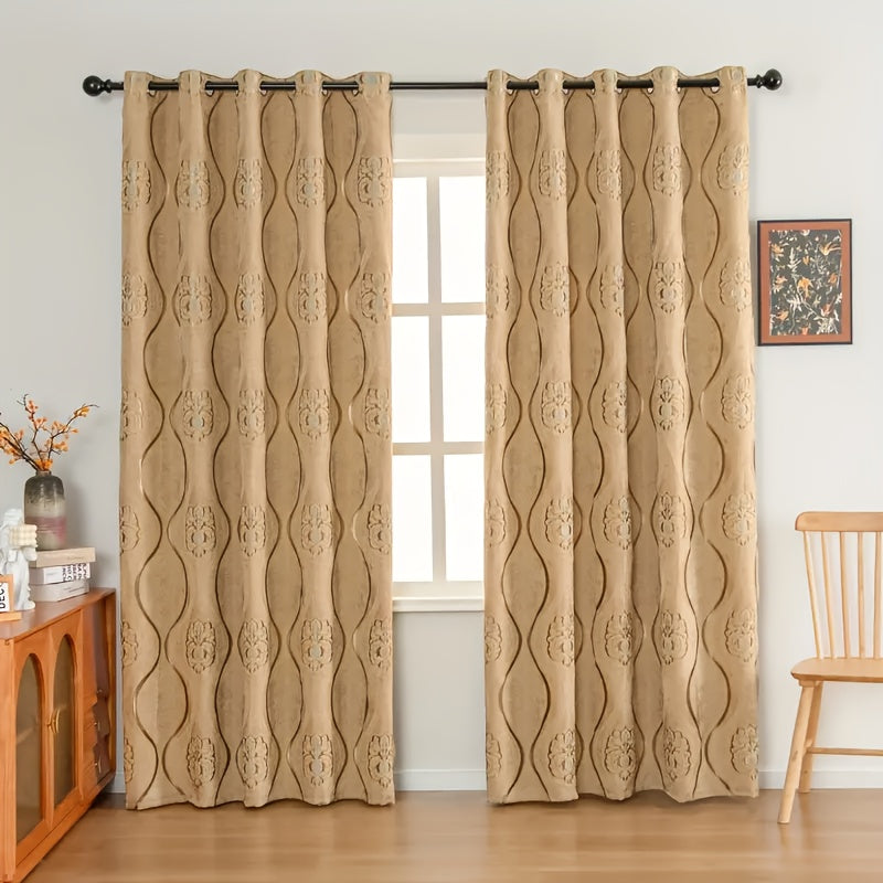 Panel de cortina transparente con recortes florales dorados